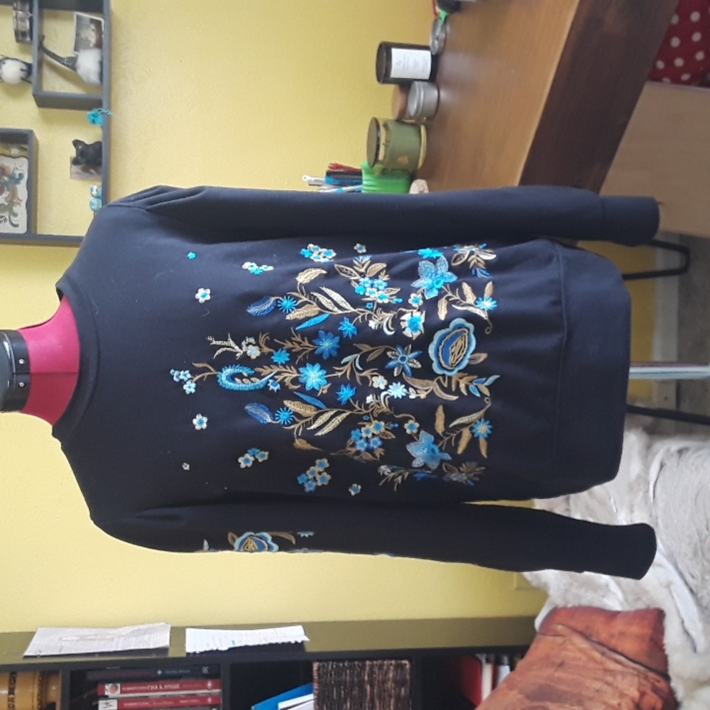 Anthropologie Embroidered Long Sleeve Top